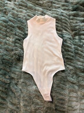 aerie White Ribbed Mock Neck Girls One-Piece Bodysuit